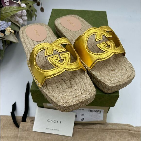 Women’s Gucci interlocking G Leather espadrilles size 37 made in Spain - Picture 1 of 10